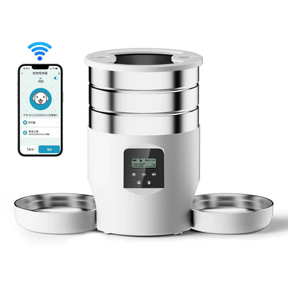 4.5L Automatic Cat Feeder With WiFi Button Smart Pet Cat/Dogs Food Dispenser Two Stainless Steel Bowls Feeder Pet Supplies