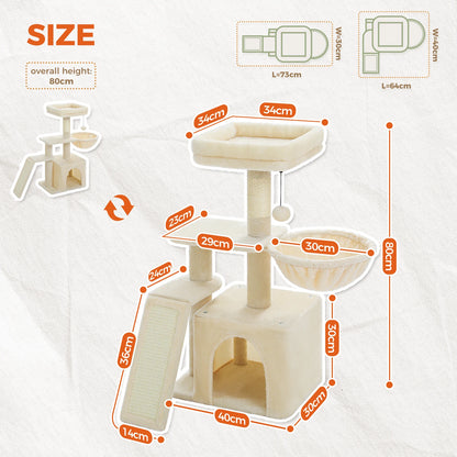 Cat tree Cat Tower for Indoor Cats 2 Styles Cat Activity Tree with Cat Scratching Posts Big Hammock and Removable Top Perch Grey