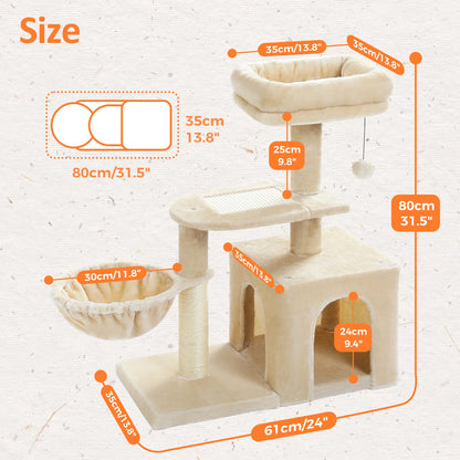 Cat tree Cat Tower for Indoor Cats 2 Styles Cat Activity Tree with Cat Scratching Posts Big Hammock and Removable Top Perch Grey