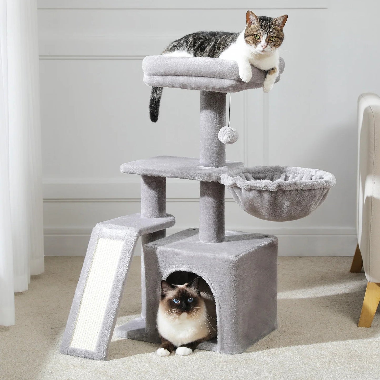 Cat tree Cat Tower for Indoor Cats 2 Styles Cat Activity Tree with Cat Scratching Posts Big Hammock and Removable Top Perch Grey