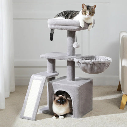 Cat tree Cat Tower for Indoor Cats 2 Styles Cat Activity Tree with Cat Scratching Posts Big Hammock and Removable Top Perch Grey