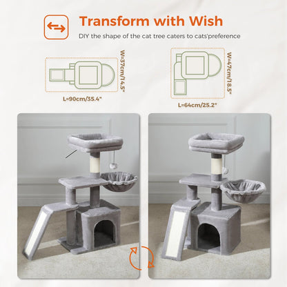 Cat tree Cat Tower for Indoor Cats 2 Styles Cat Activity Tree with Cat Scratching Posts Big Hammock and Removable Top Perch Grey