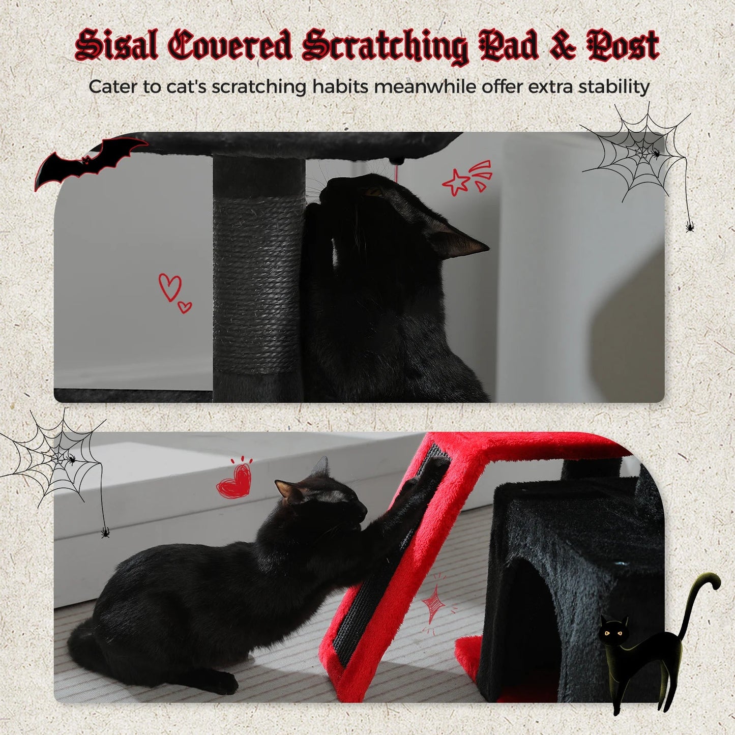 Cat tree Cat Tower for Indoor Cats 2 Styles Cat Activity Tree with Cat Scratching Posts Big Hammock and Removable Top Perch Grey