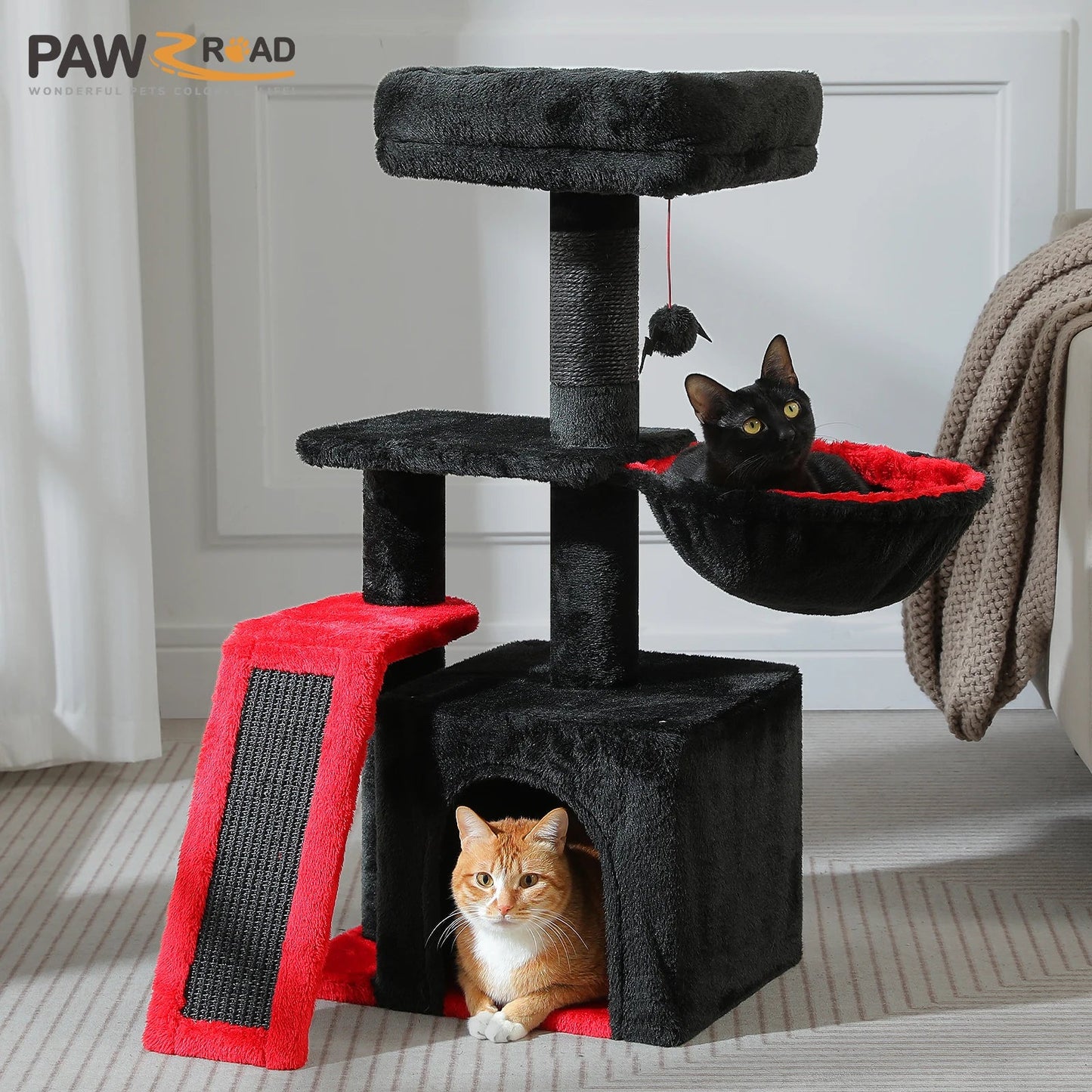 Cat tree Cat Tower for Indoor Cats 2 Styles Cat Activity Tree with Cat Scratching Posts Big Hammock and Removable Top Perch Grey