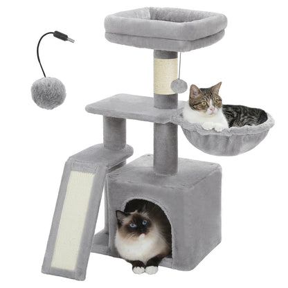 Cat tree Cat Tower for Indoor Cats 2 Styles Cat Activity Tree with Cat Scratching Posts Big Hammock and Removable Top Perch Grey