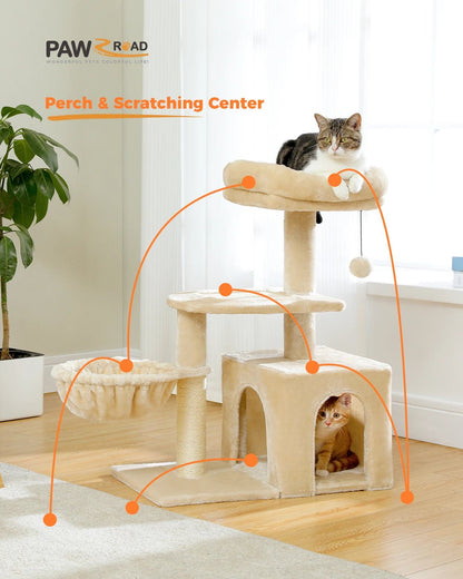 Cat tree Cat Tower for Indoor Cats 2 Styles Cat Activity Tree with Cat Scratching Posts Big Hammock and Removable Top Perch Grey