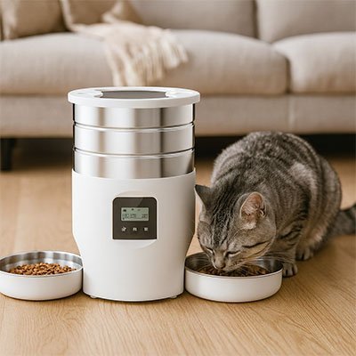 4.5L Automatic Cat Feeder With WiFi Button Smart Pet Cat/Dogs Food Dispenser Two Stainless Steel Bowls Feeder Pet Supplies