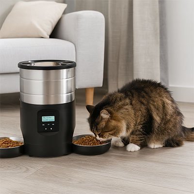 4.5L Automatic Cat Feeder With WiFi Button Smart Pet Cat/Dogs Food Dispenser Two Stainless Steel Bowls Feeder Pet Supplies