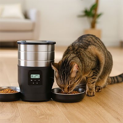 4.5L Automatic Cat Feeder With WiFi Button Smart Pet Cat/Dogs Food Dispenser Two Stainless Steel Bowls Feeder Pet Supplies