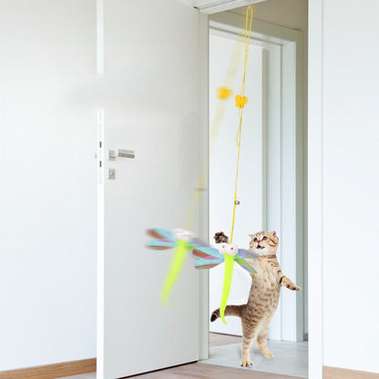 Pet Cat Toys Funny Stick Kitten Self -hi Elastic Rope Dragonfly Shape Feather Bell Teasing Stick Hanging Swing Thousands