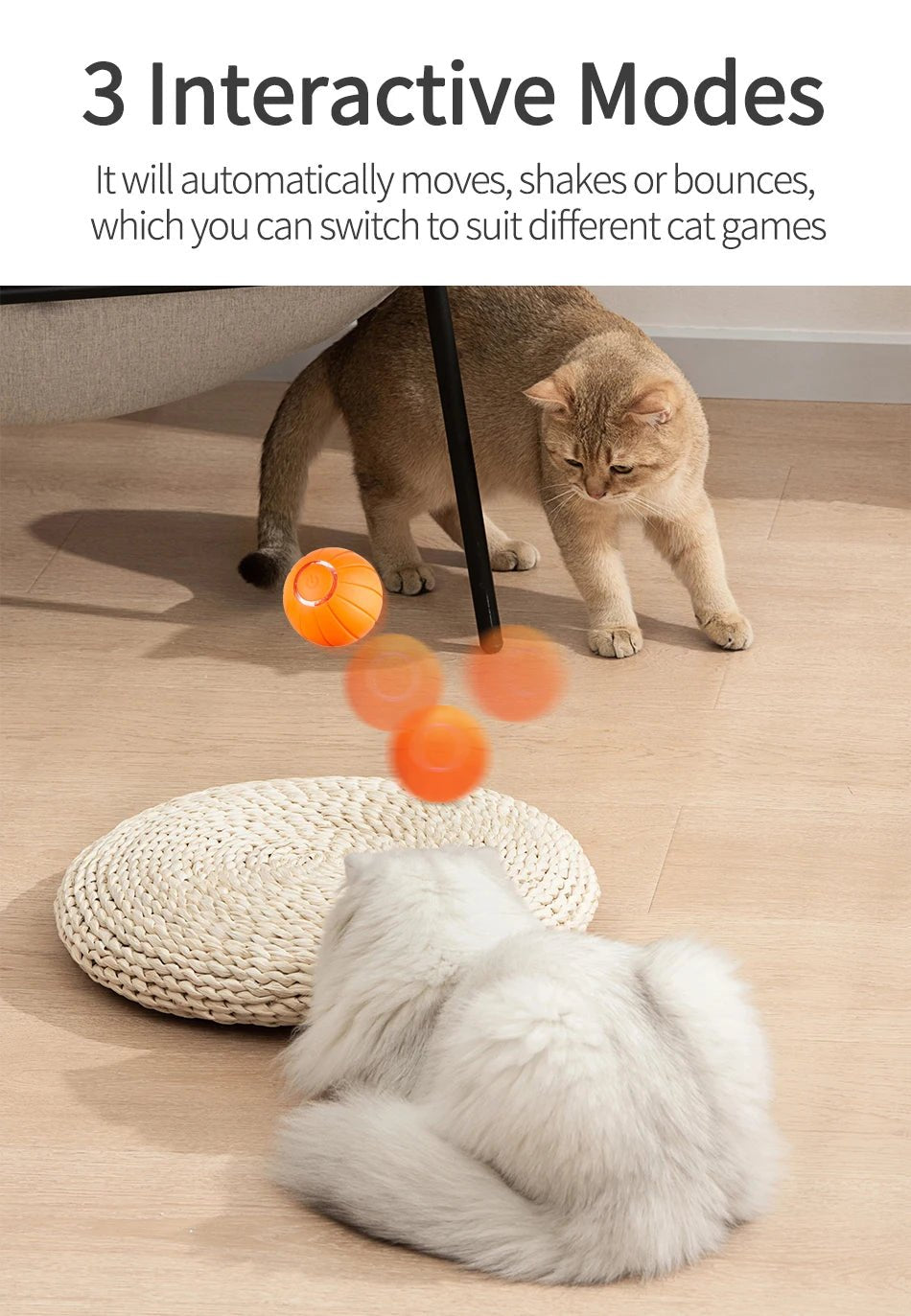ROJECO Smart Cat Toys Automatic Bouncing Cat Ball Interactive Rolling Ball For Cats Pet Smart LED Self Moving Toys Accessories