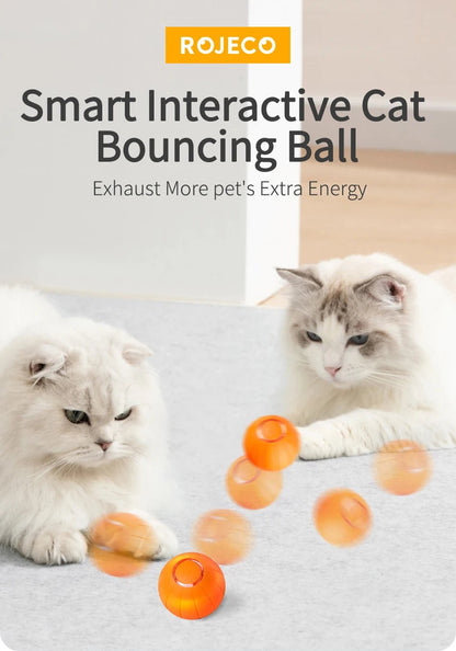 ROJECO Smart Cat Toys Automatic Bouncing Cat Ball Interactive Rolling Ball For Cats Pet Smart LED Self Moving Toys Accessories